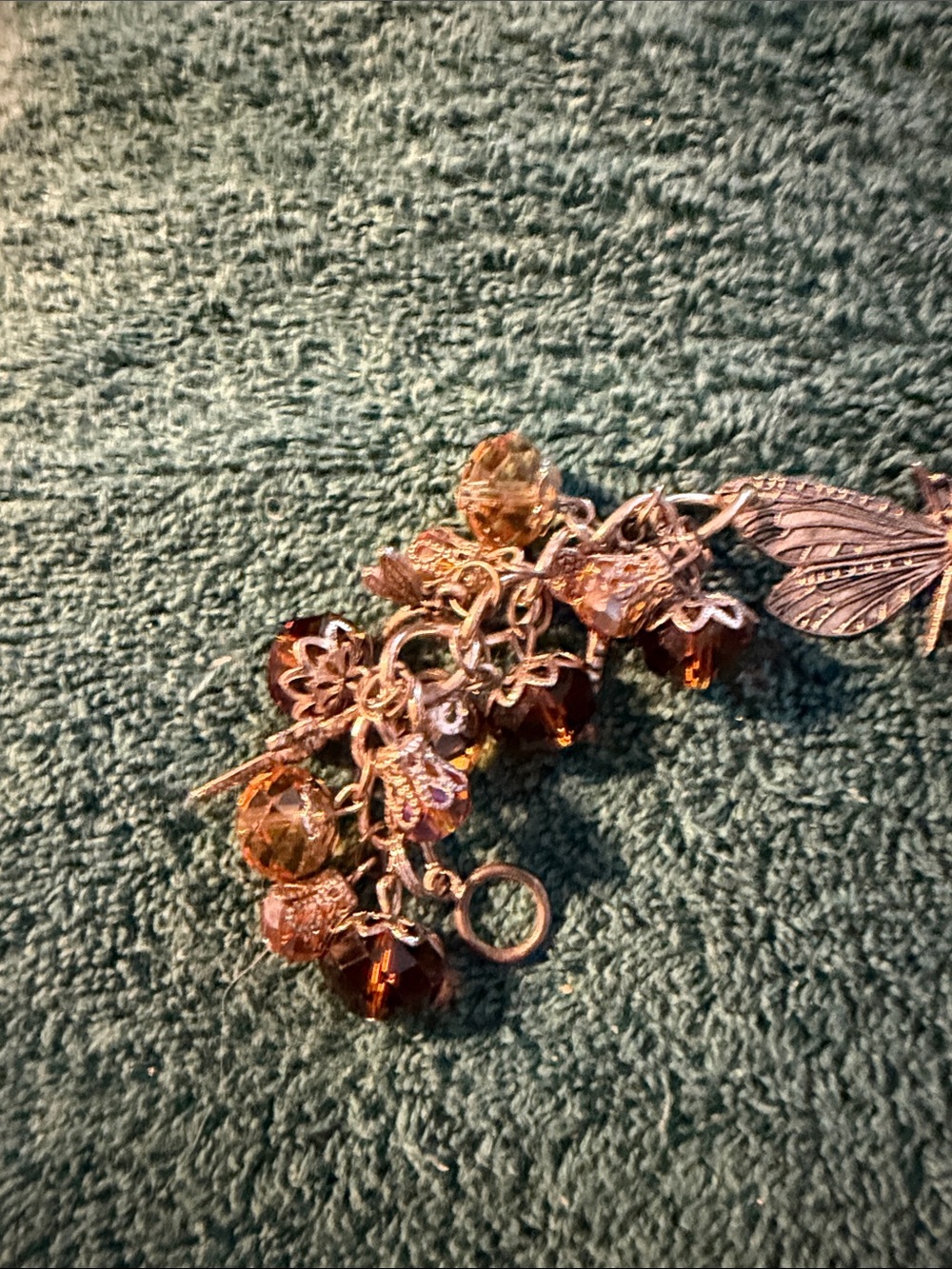 Dragonfly Charm Bracelet with Amber Crystal Beads - Picture 4 of 5